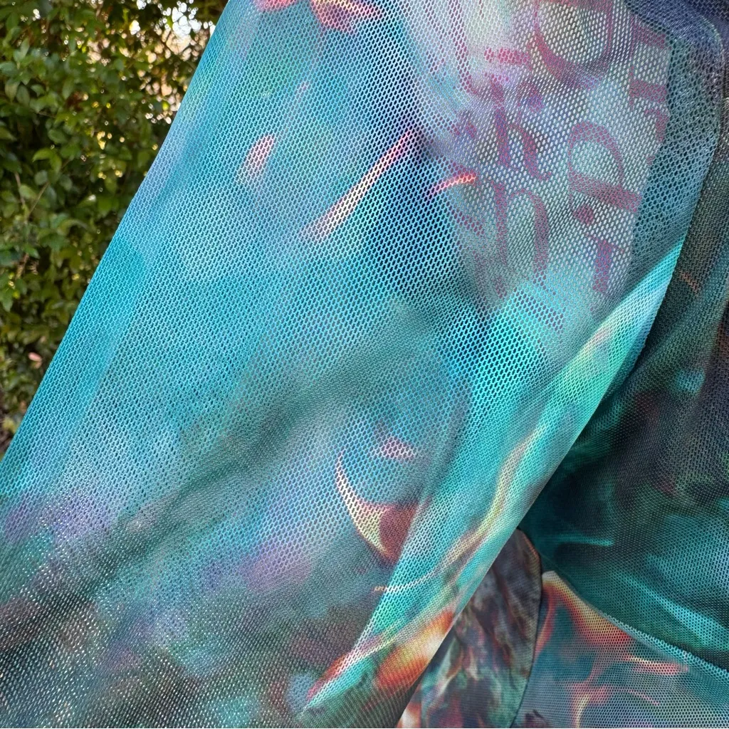 PrettyLittleThing Abstract Flame Print‎ Mesh Corset Ruched Bodycon Dress Size 6 - Image 4