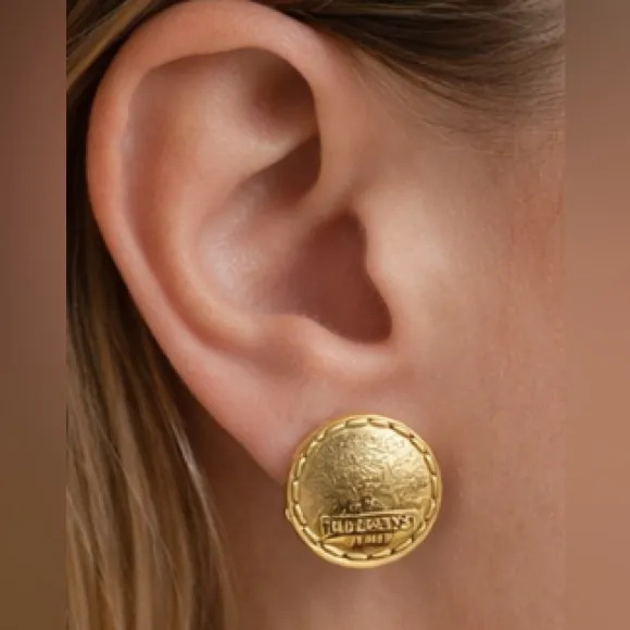 Vintage Burberrys Gold-Tone Clip-On Detailed Earrings w/ Box & Dust Pouch NEW - Image 7