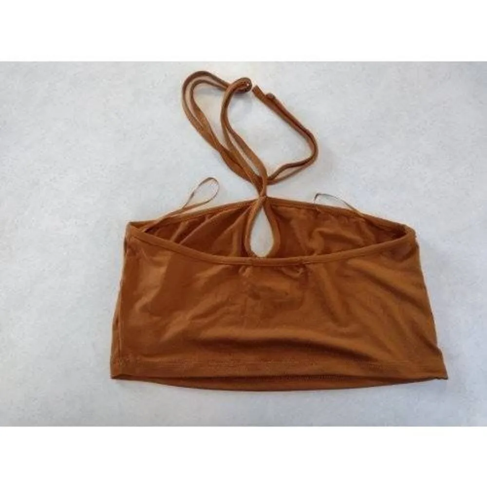 Summer Ray Size M Brown Keyhole Halter Crop Top Brown Size M - Image 2