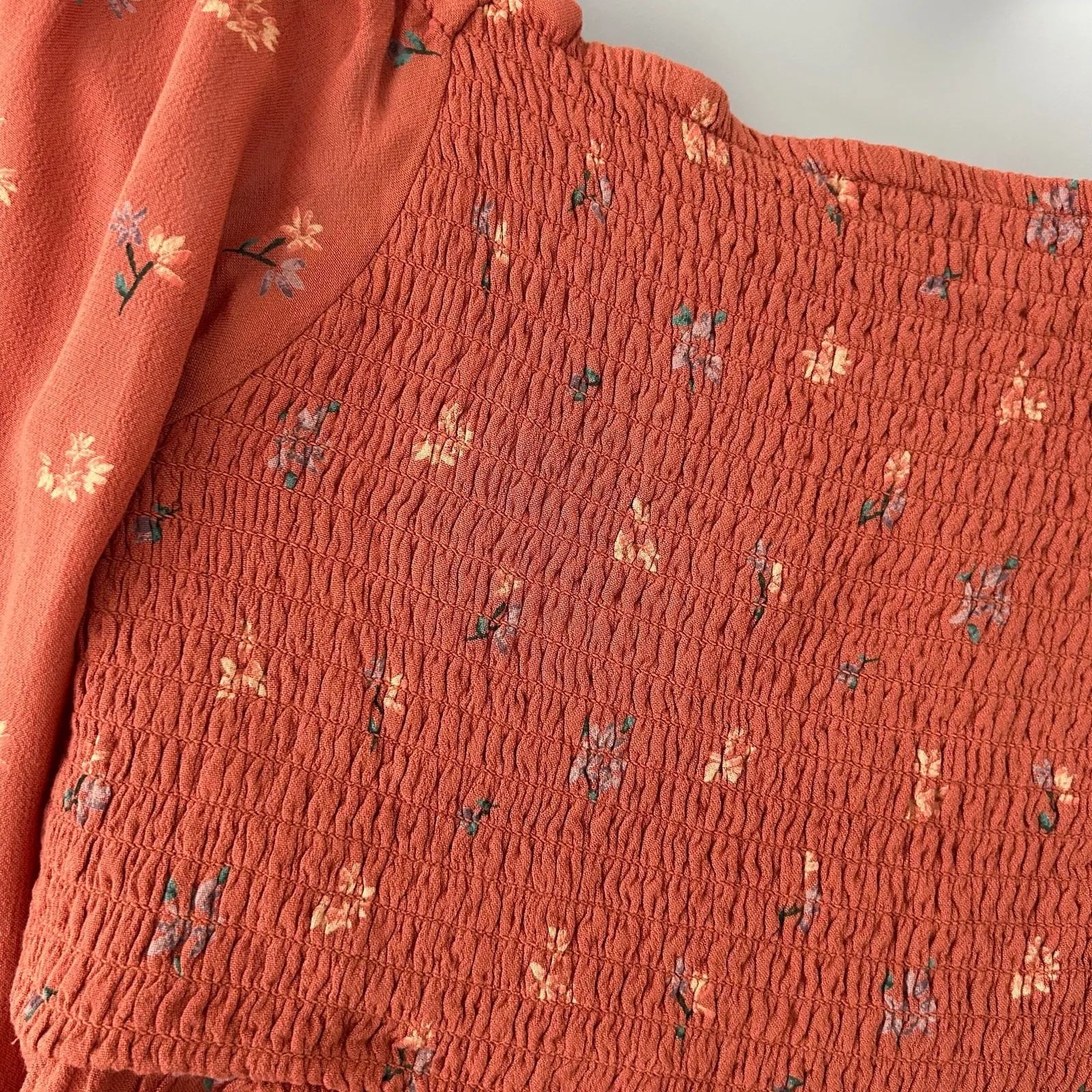 Lucky Brand Women's Ruffle Square Neck Cropped Floral Top Blouse L Large New - Image 8