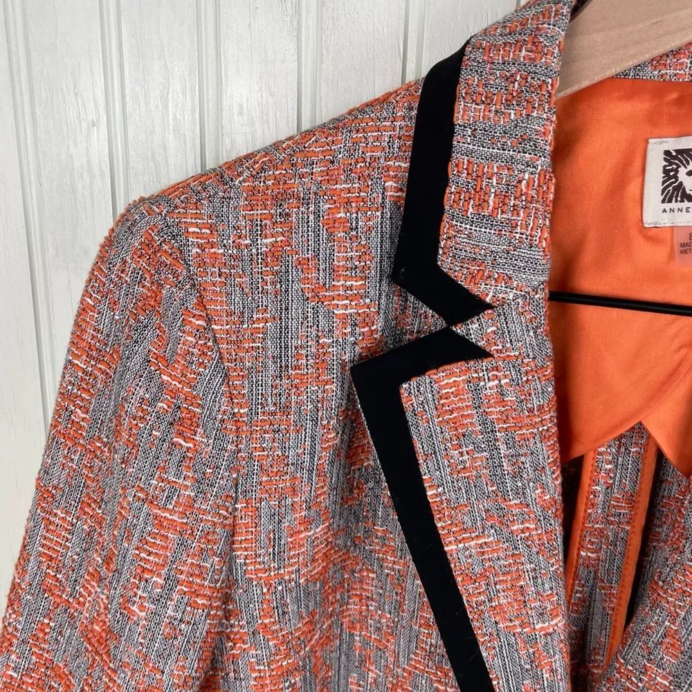 Anne Klein Women's Navy Blue Orange Tweed Blazer Jacket Size 8 Business Preppy - Image 4