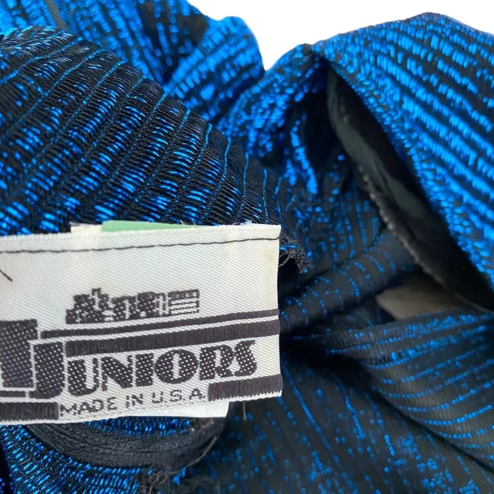 T Juniors Vintage 70s Disco Blue Metallic Peplum Dress size small 3 - Image 7