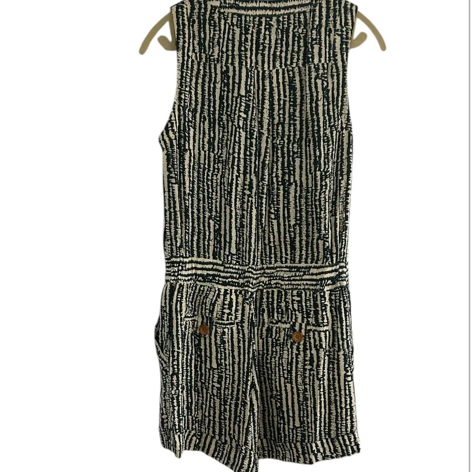anthropologie Ett Twa Cream Green Striped romper Size 6 - Image 3