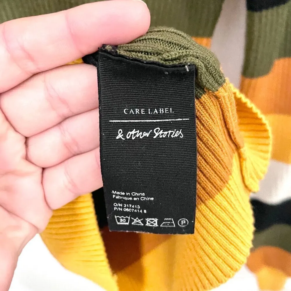 Stockholm Atelier & Other Stories Fall Striped Balloon Sleeve Sweater Size XS - Image 4