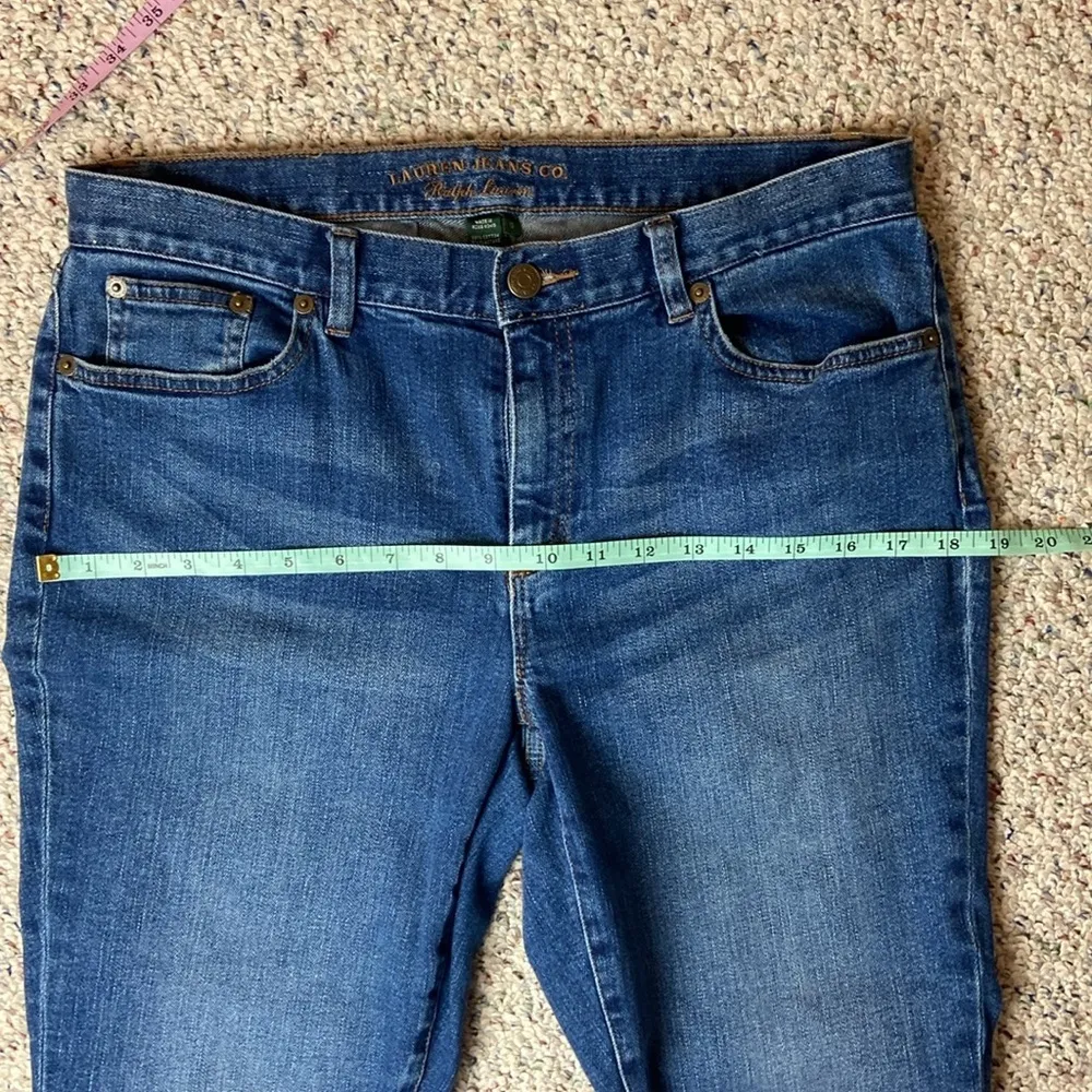Lauren Ralph Lauren High Rise Flare Jeans Dark Wash Size 10 Whiskering Mid Rise - Image 11