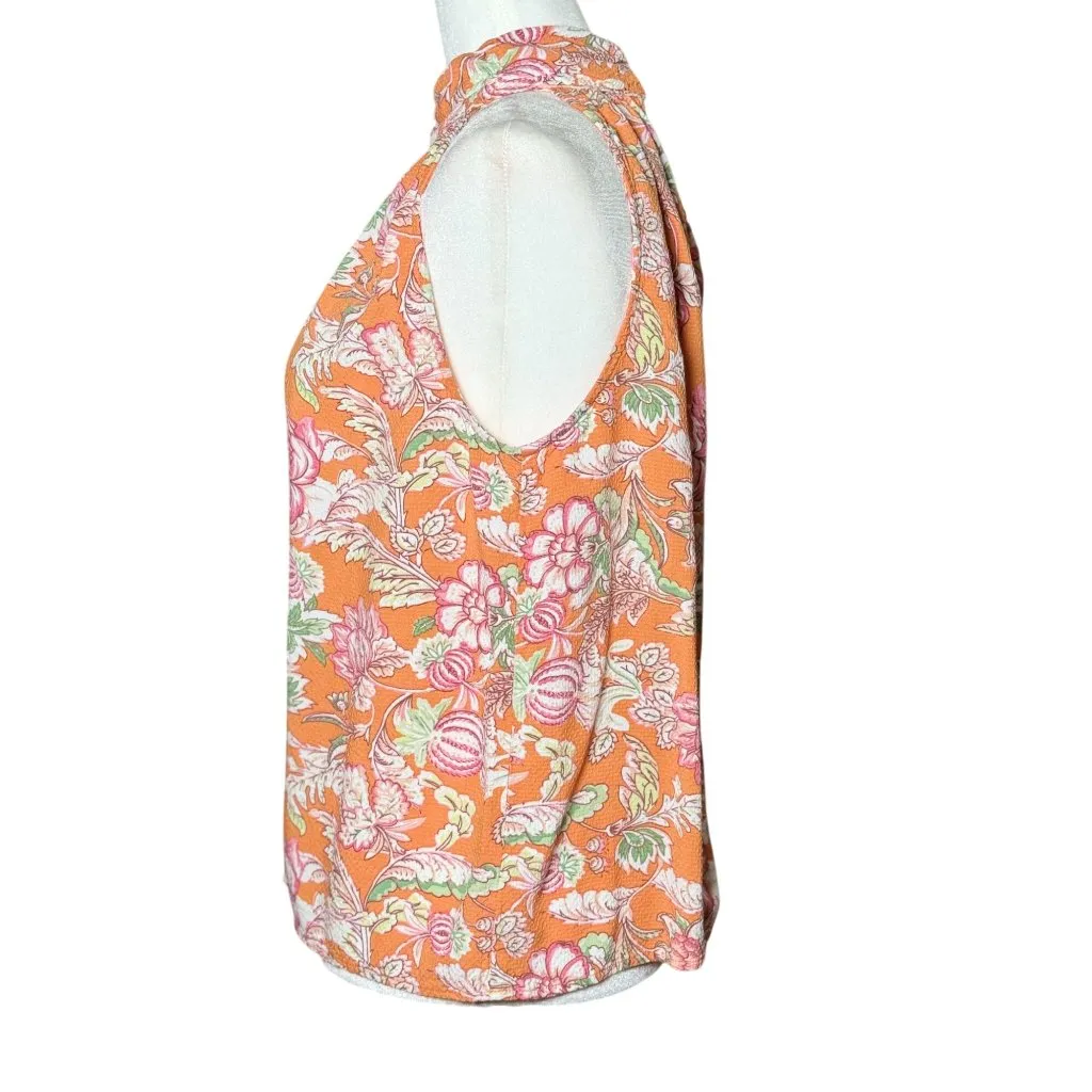 Rachel Roy Women's Multicolor Orange Floral Print Pleated Collar Tank Top Size M - Image 6