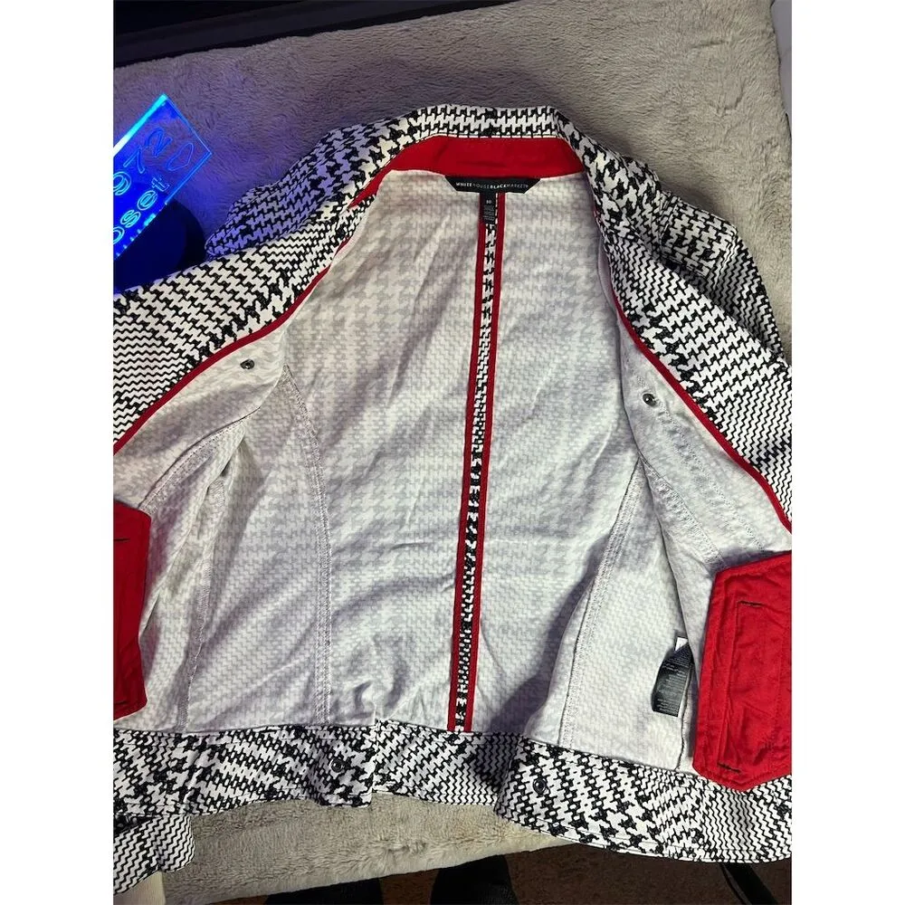 White House Black Market Women's Houndstooth Moto Jacket Size 10 Multico… - Image 9