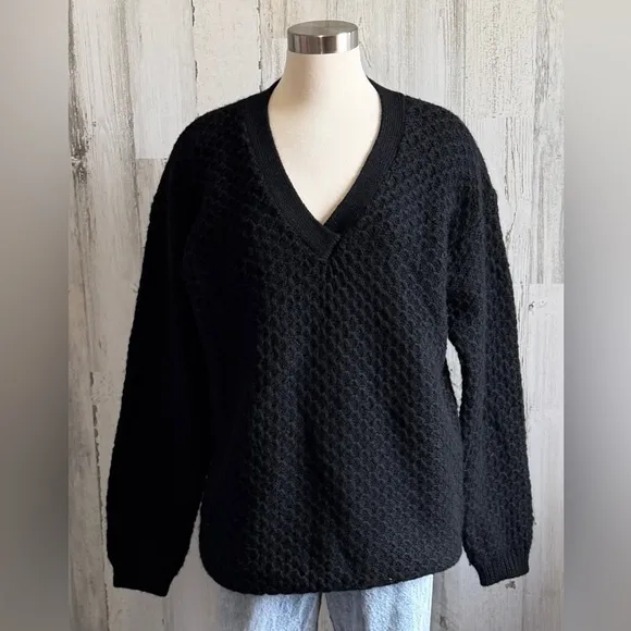 Vintage 100% Wool Black Chunky Knit‎ V - Image 6