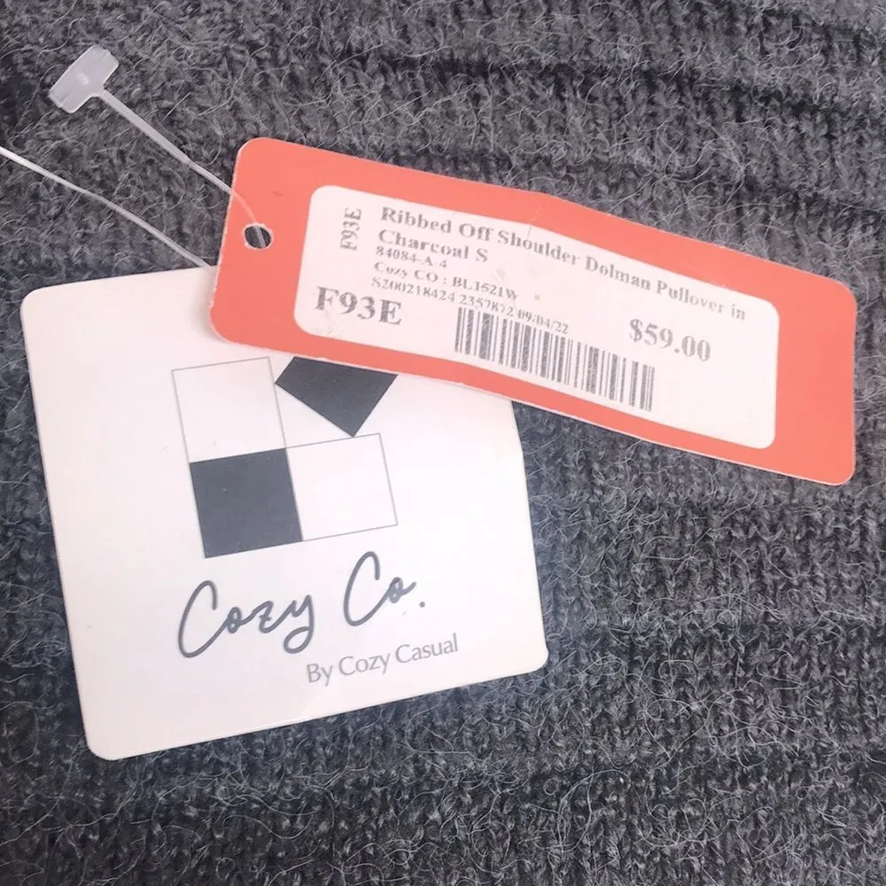 COZY CO Gray Off The Shoulder Sweater Ribbed Chunky Knit Fall Size Small New‎ - Image 5