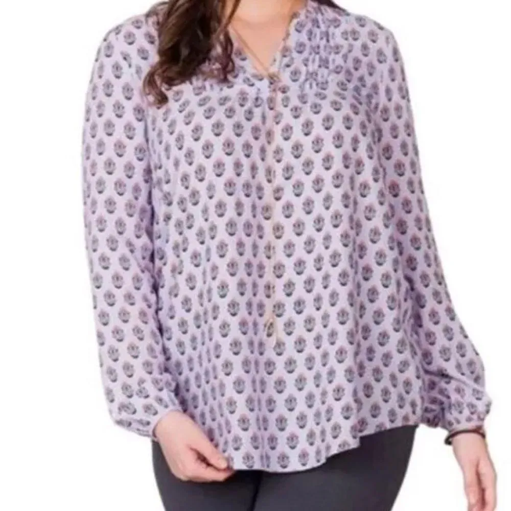 Matilda Jane sz medium pleated v-neck purple orange topiary blouse 3/4 sleeves - Image 12