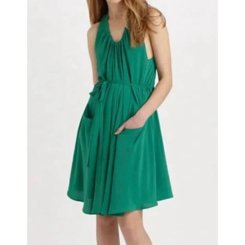Theory Nadolin green silk pima cotton blend tank dress small - Image 2