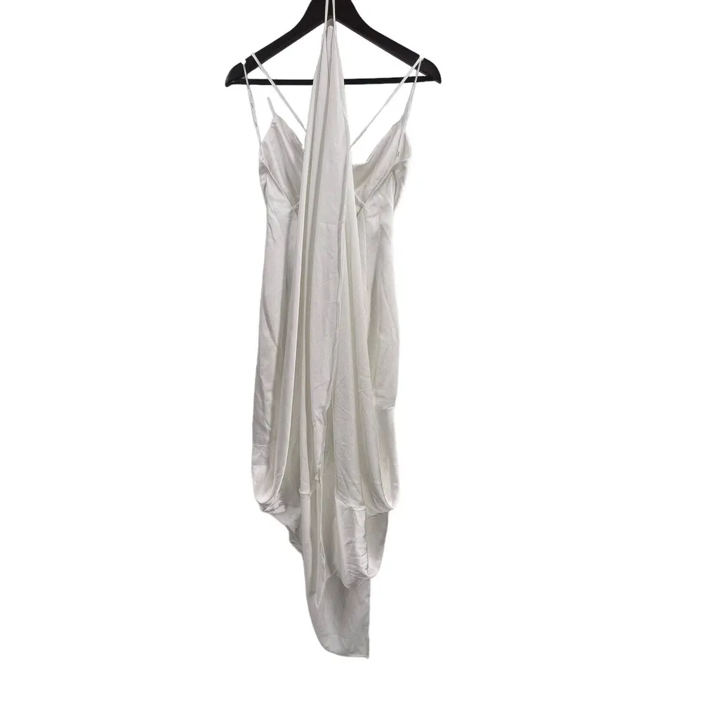 Elliatt Dress Skylar White Satin Long Deep Back Wedding Beach Lux Draping S New - Image 11