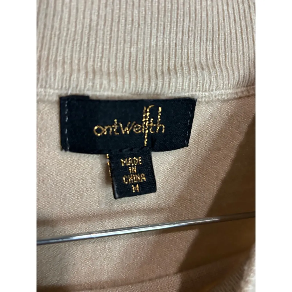 Women's Ontwelfth Beige Mock Neck Soft Sweater with Sheer Floral Sleeves M Size M - Image 4