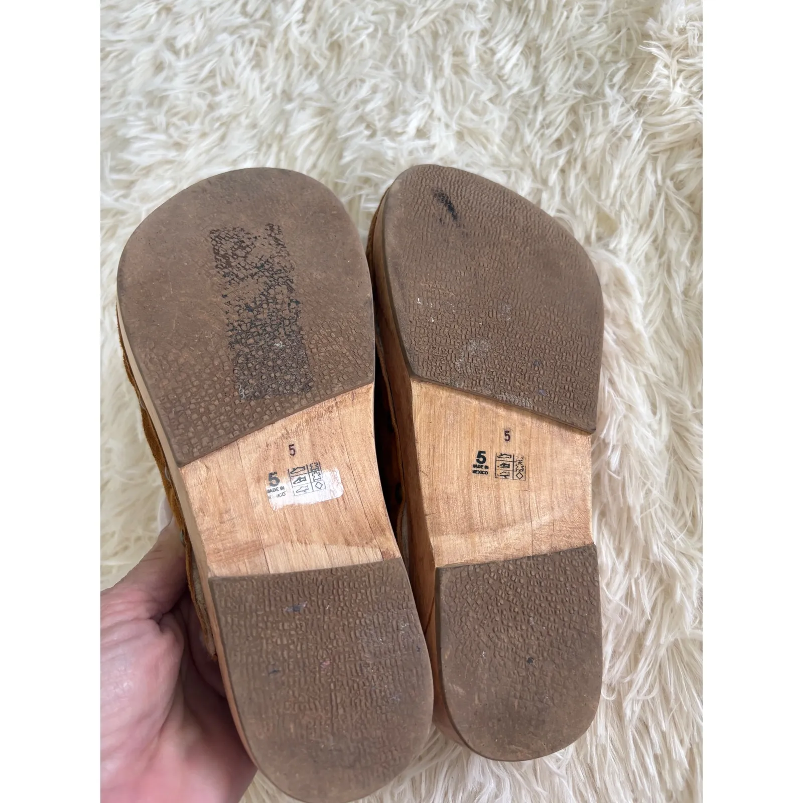 Beek‎ Anthropology Suede Clogs Shearling Lined Wooden Platform Slip On Mules Brown Size 5 - Image 7