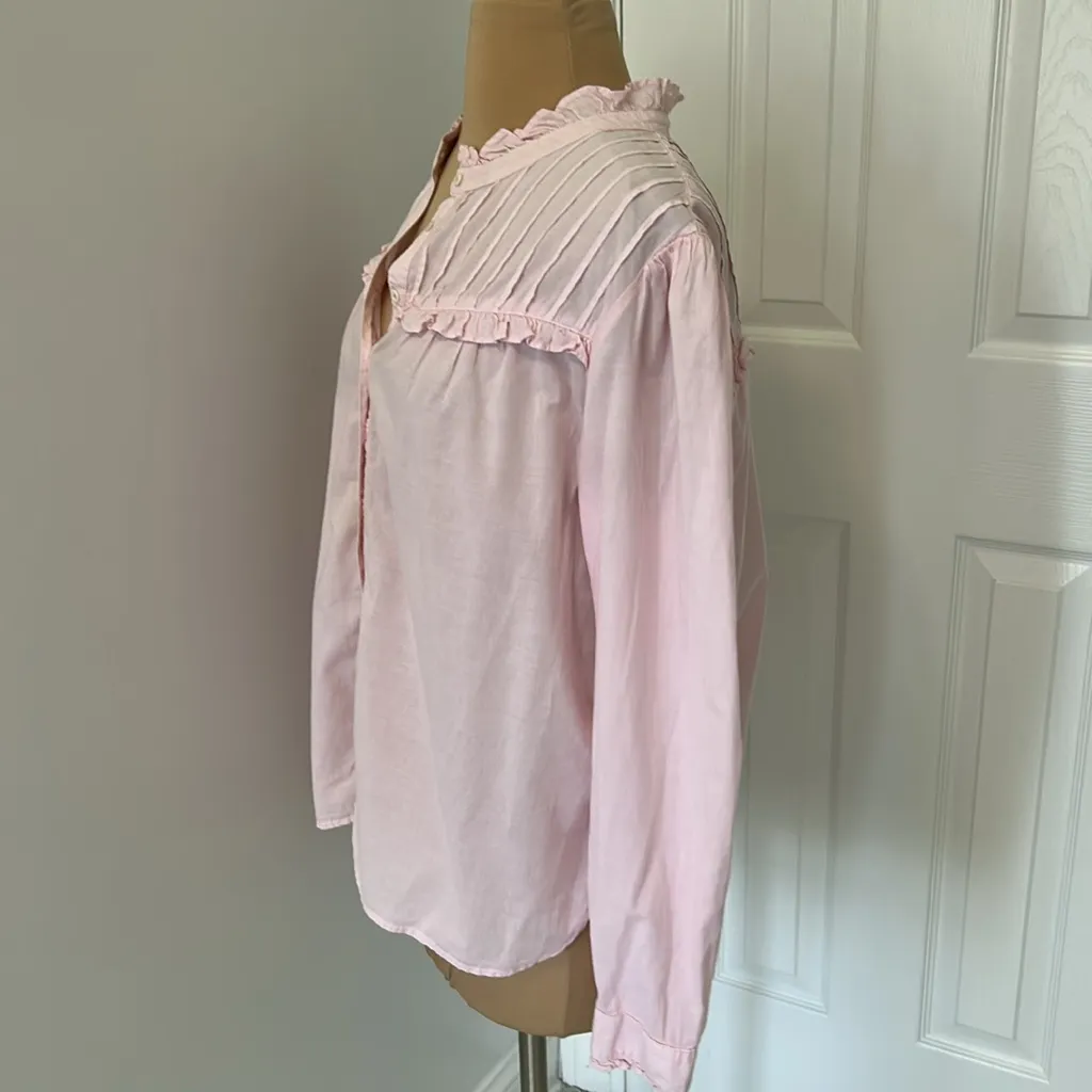 Xirena Pintuck Ruffle Trim Pink Button Down Shirt Size M - Image 3