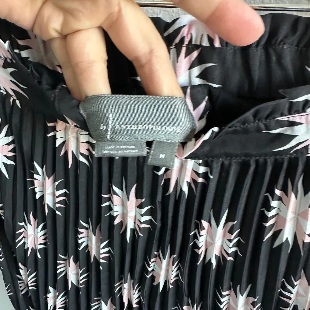 Anthropologie Maxi Pleated Skirt Black Pink Size Medium - Image 6