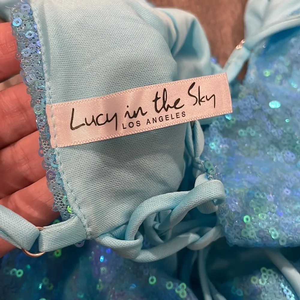 Lucy In The Sky Mei Iridescent Sequin Slip Mini Dress in Sky Blue Size XS - Image 9