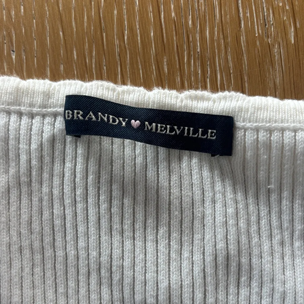 Brandy Melville Cream Ribbed Knit Top - Image 2