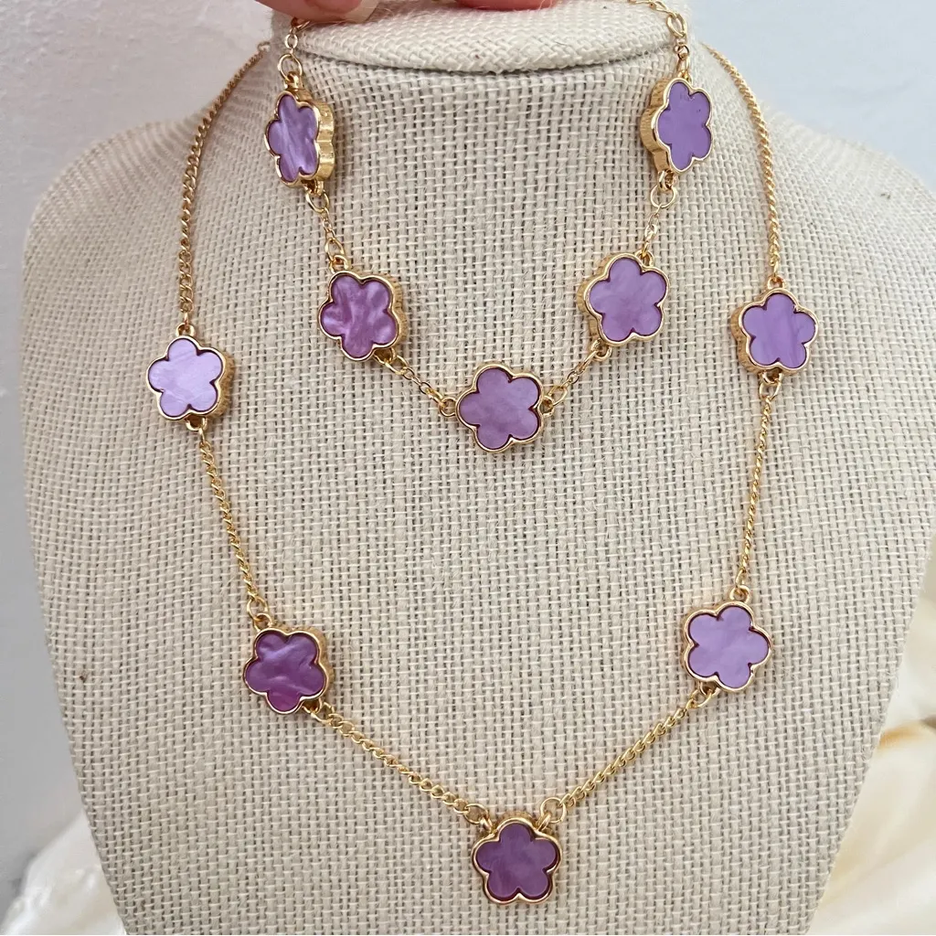 18K Gold Fulled Purple clover Necklace SET on stainless steel Womens jewelry - Image 2