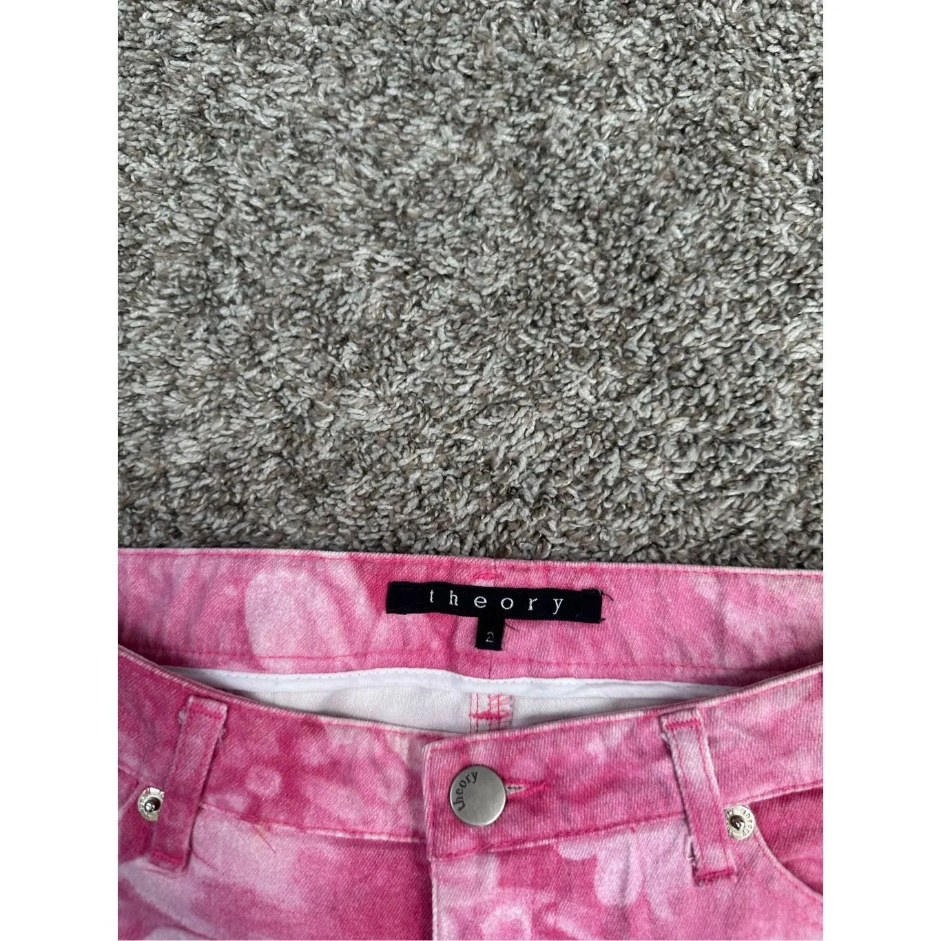 Theory Pink Floral Print Jeans Women’s Size 2 Flared Bootcut Ankle Length Cotton - Image 4