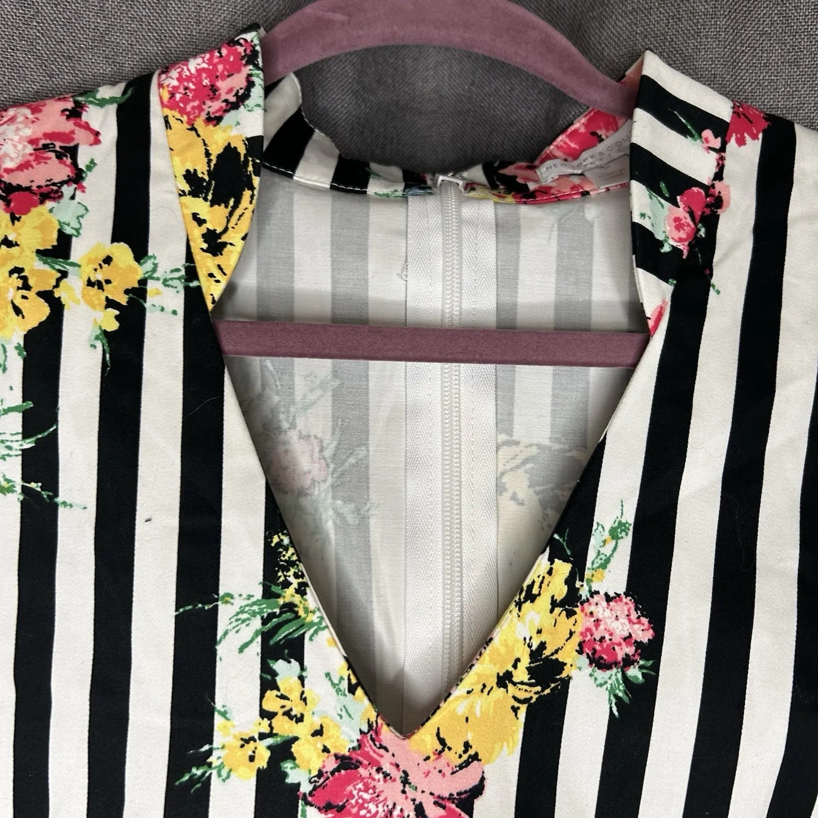 New York & Company Floral And Stripes‎ Sheath Dress Sz 16 Stretch Sleeveless - Image 5