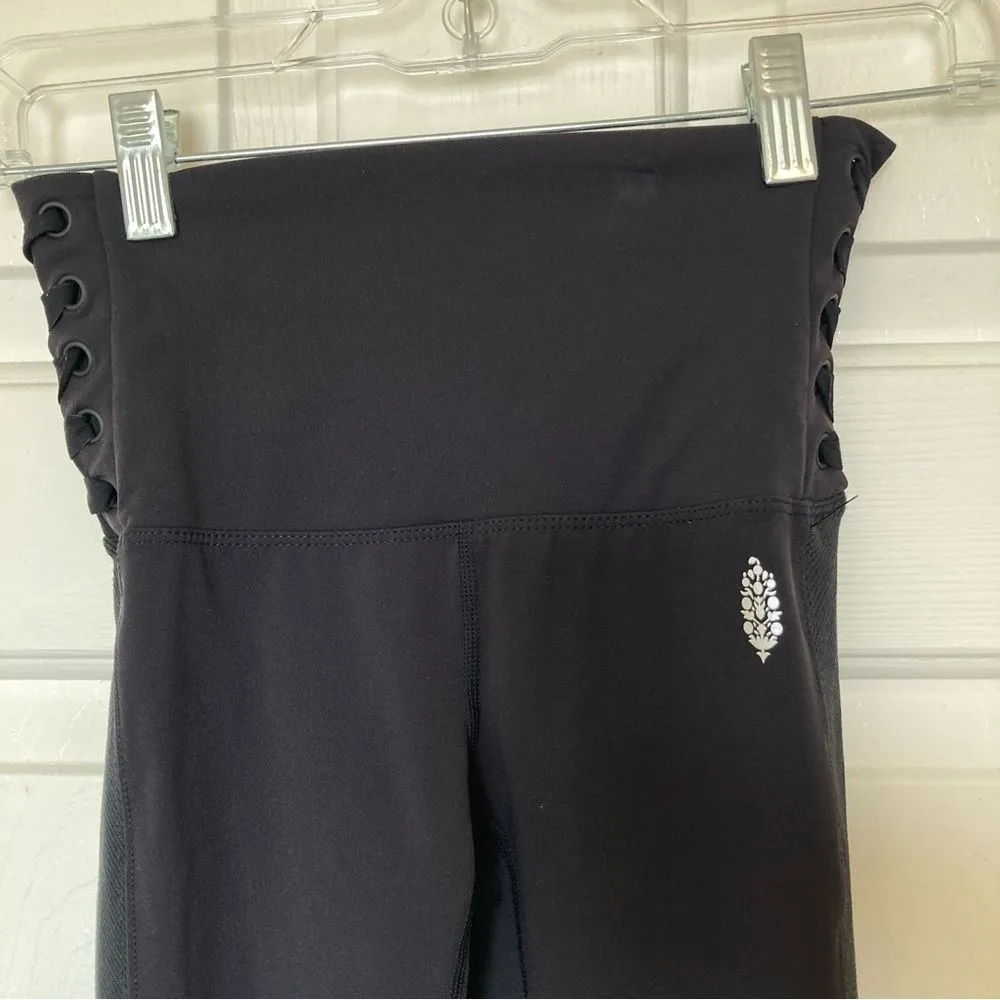 FREE PEOPLE Before You Go High Rise Black Lace Up Ribbed Leggings Black XS - Image 6