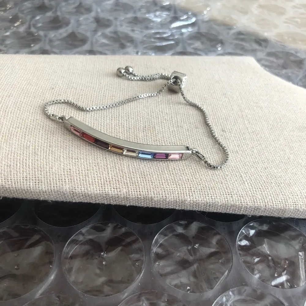 IBB CN Silver Tone Multicolor Baguette Rhinestone Adjustable Bracelet - Image 2