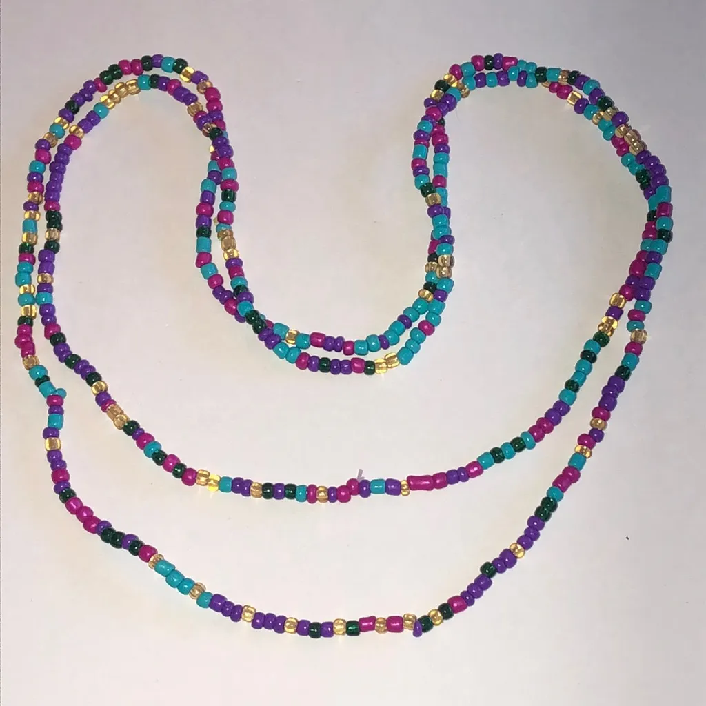 Colorful Boho Seed Bead Beaded Stretchy Necklace Purple - Image 2