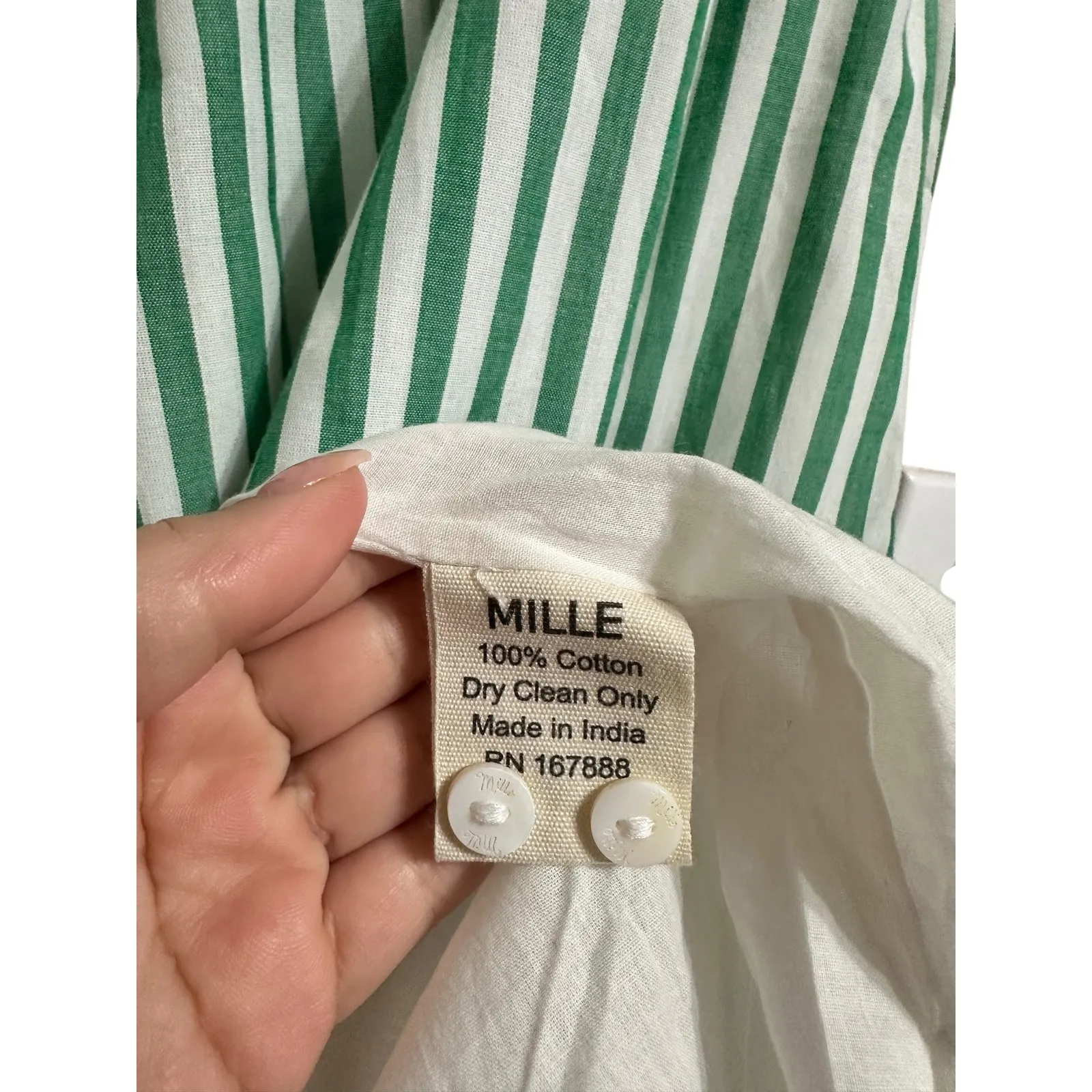 Mille Betty kelly stripe midi skirt Green White Tiered cotton Size XL - Image 6