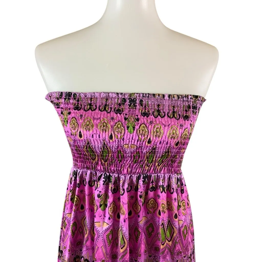 Classique Pink Purple Strapless Maxi Dress S Boho‎ Ruffle Festival Y2K Vibes - Image 2