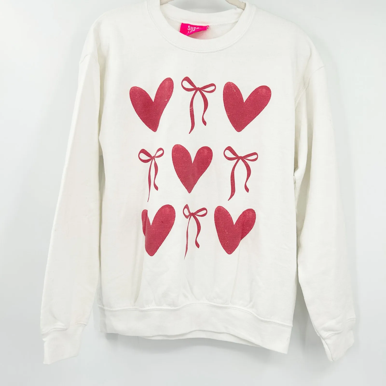 Super Mrkt. Womens Lounge‎ Romantic Valentines Day Bow Heart Sweatshirt Size S/M White - Image 2