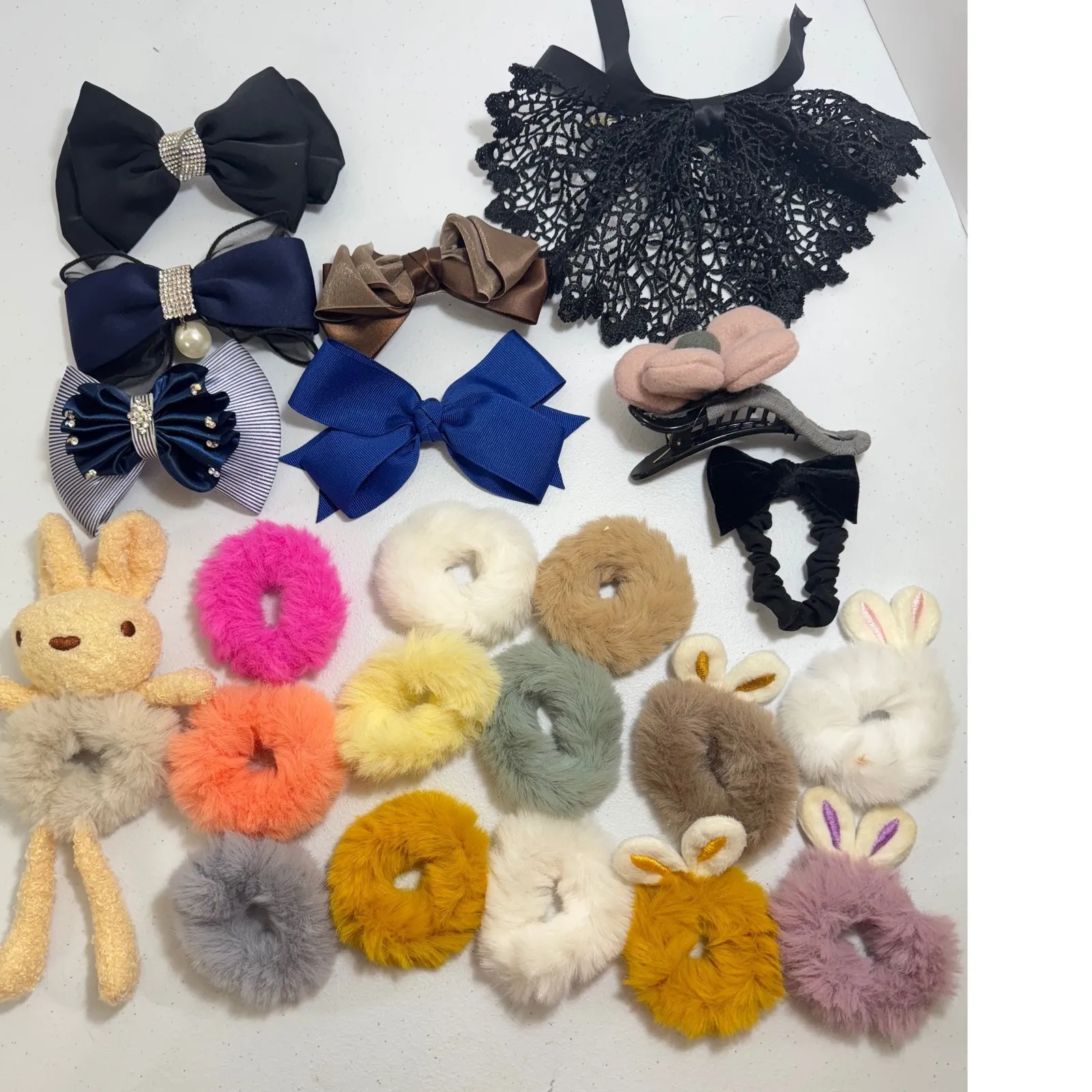 Handmade Bunny Rabbit Plush Hair Accessories Scrunchies Bows Clips Girls Women Black - Image 9