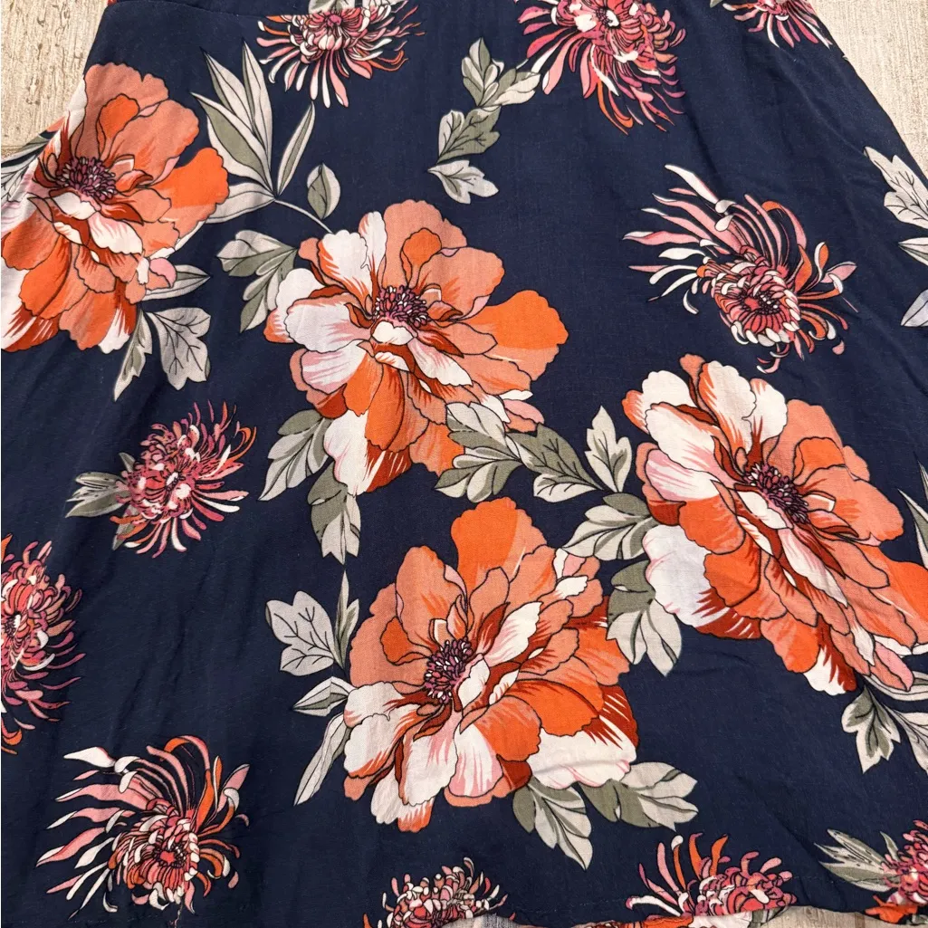 Aakaa Navy Floral Dress with Orange and White Accents - Image 2