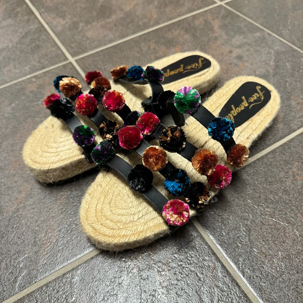 Free People FP Endless Summer Sandal Pom Poms Slip On Jute EU 40 - Image 11