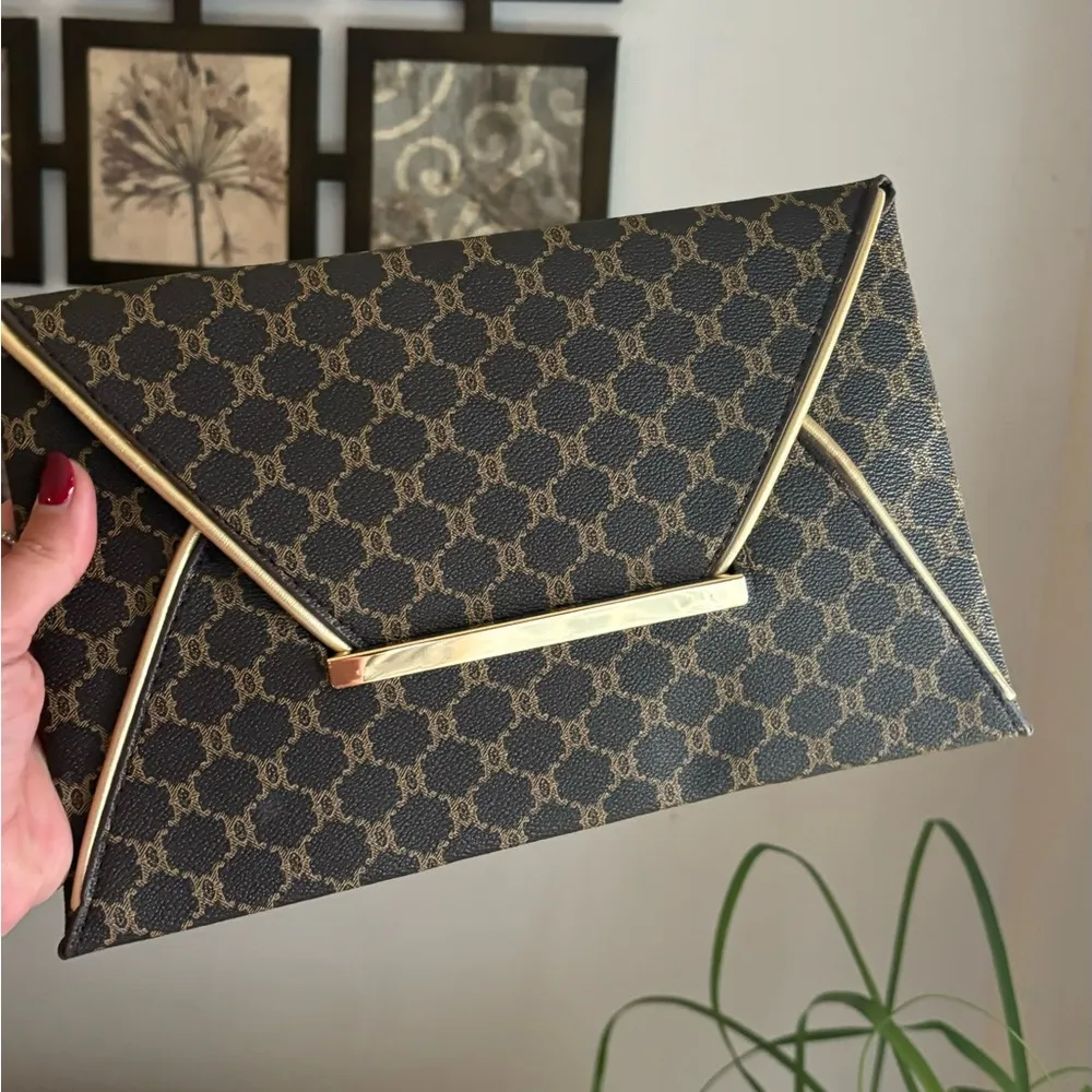 Beautiful PU leather clutch large envelope pouch Brown - Image 3