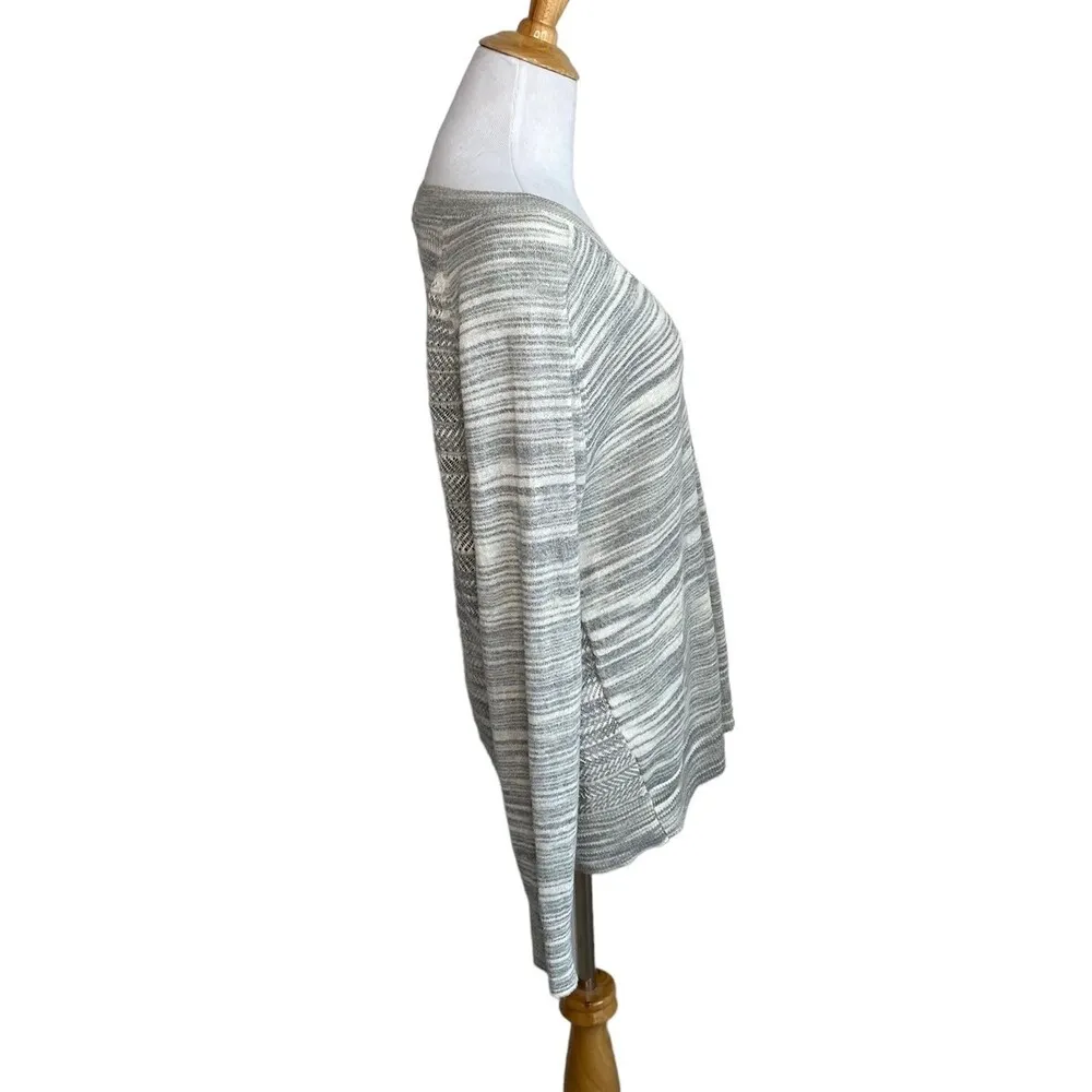 Anthropologie MOTH Marled Sheer Pullover Sweater Gray White V Neck Open Knit XL - Image 4