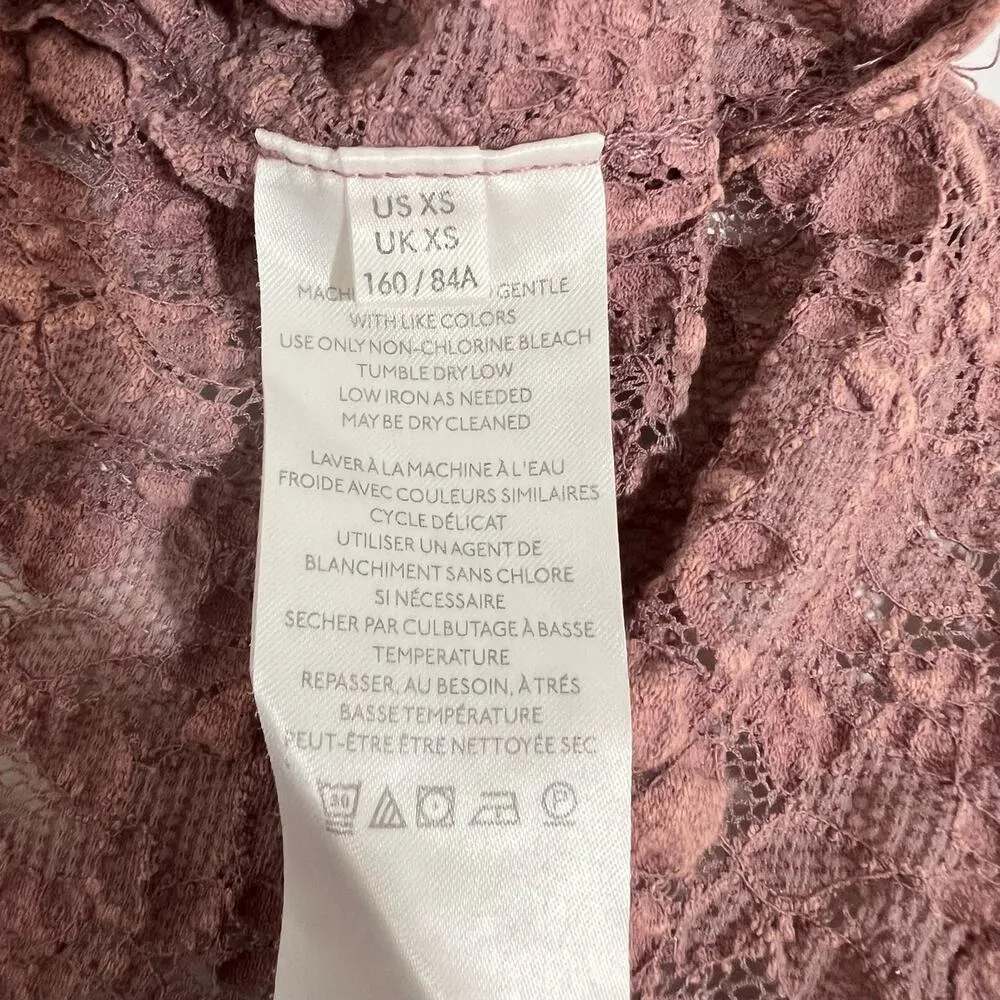 Free People Rose Pink Floral Lace Boxy Cowl Neck Top Size XS New - Image 9