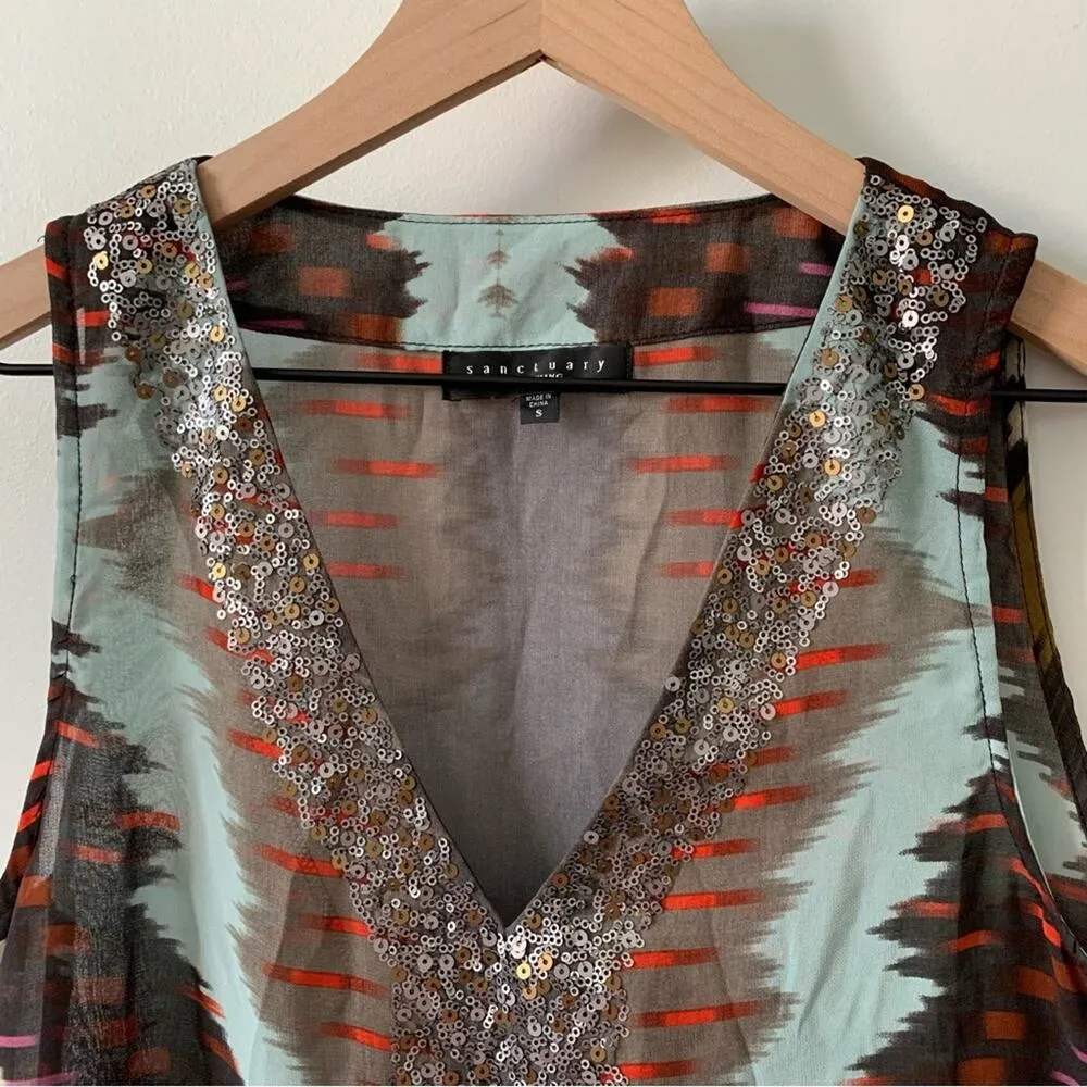 Sanctuary  High Low V-Neck Sequin Neckline Sleeveless Tank Top Blouse Multicolor - Image 4