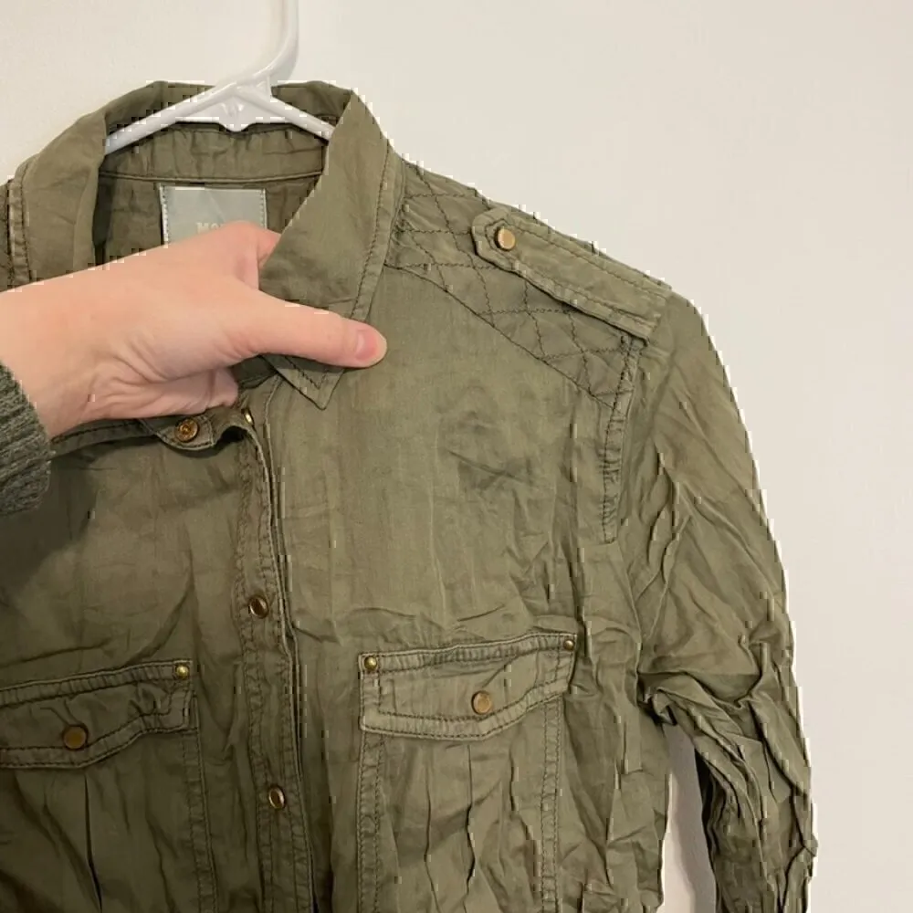 MAEVE ANTHROPOLOGIE Aveiro Safari Shirt Olive Green "Button Down" SNAPS /NO BELT - Image 5