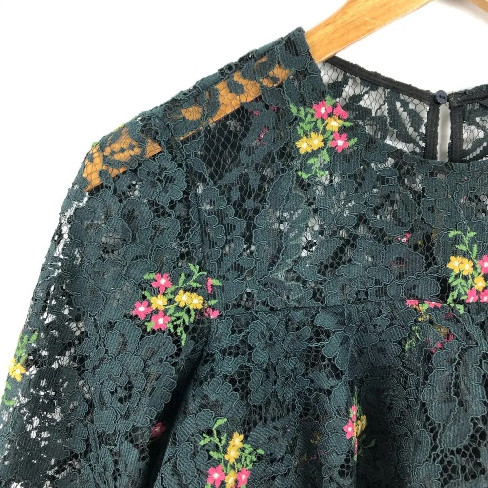 Zara Floral Lace Embroidered Mini Ruffle Bohemian Dress XS - Image 5