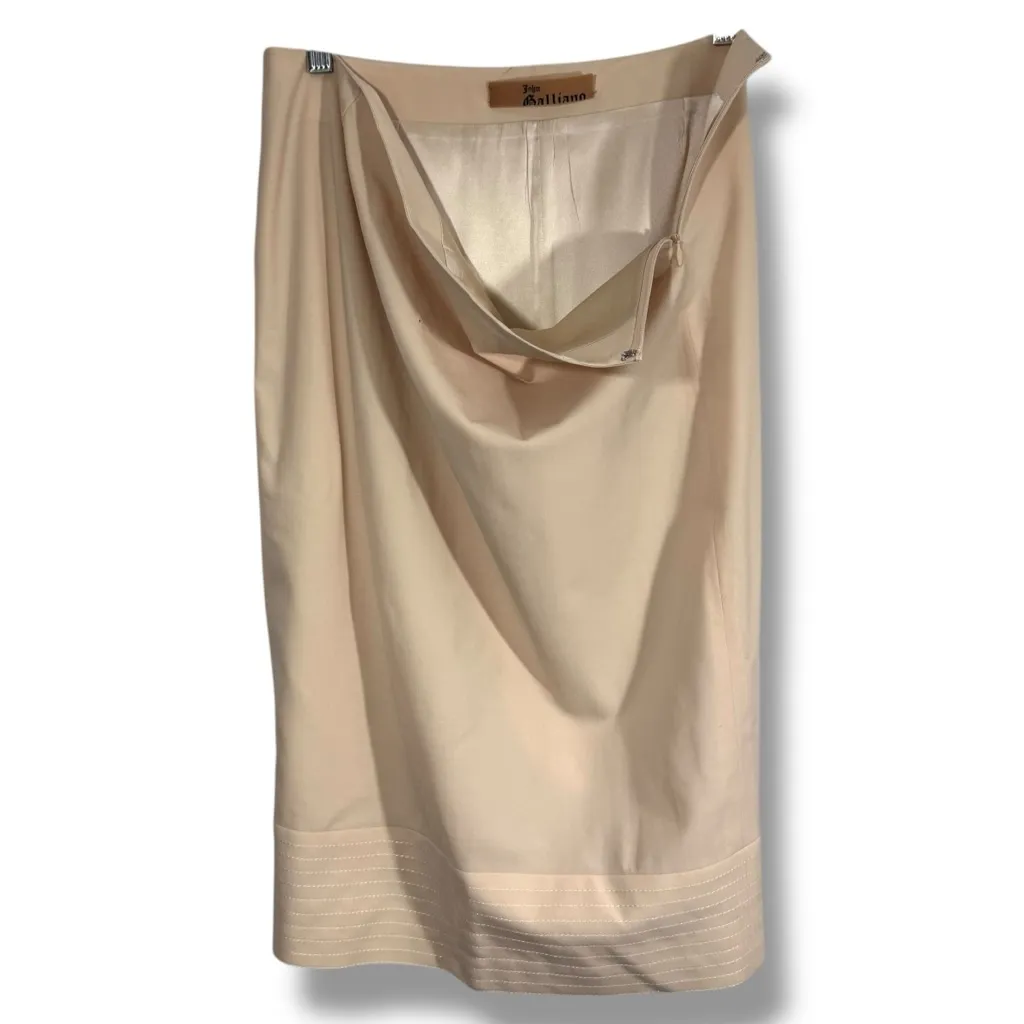 John Galliano Nude Beige Wool Silk Formal Skirt Tan Size 6 - Image 3
