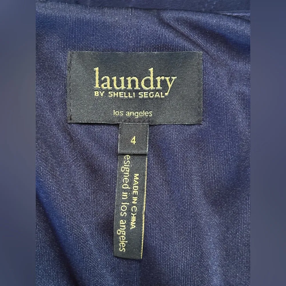 $125 LAUNDRY BY SHELLI SEGAL Navy Blue Tulip Tiered Sleeveless Cocktail Dress 4 - Image 7