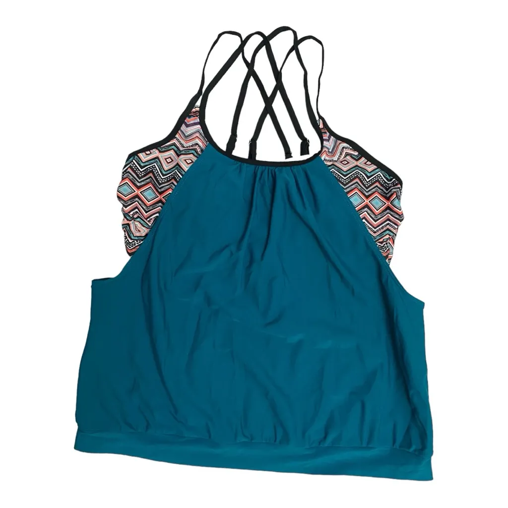 Holipick Tankini Top Blouson Tummy‎ Control Loose Fit Bathing Suit Top Size XL Green - Image 5