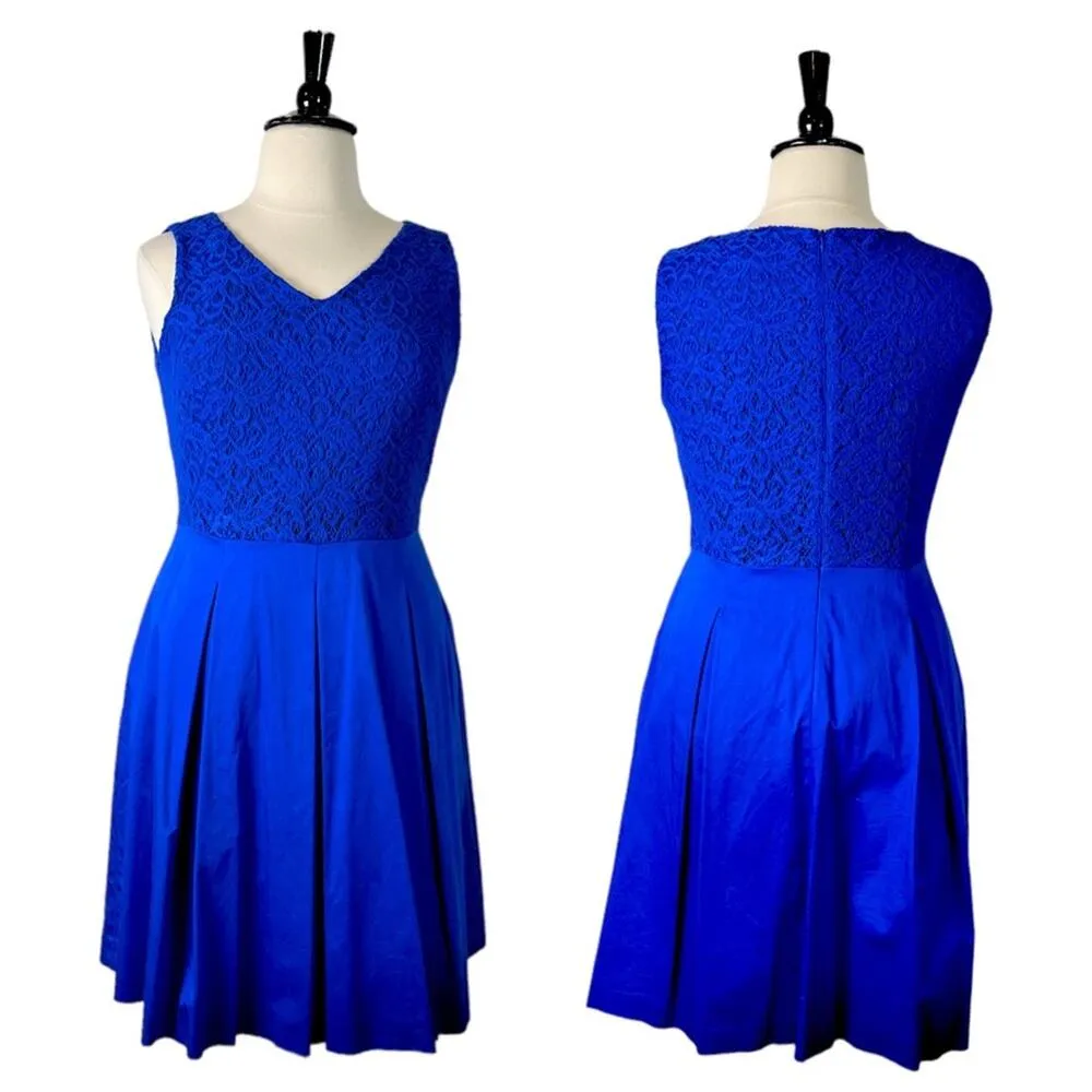 Alex Marie Fit Flare Dress Lace V-neck Sleeveless Royal Blue Plus Women’s 14 - Image 11