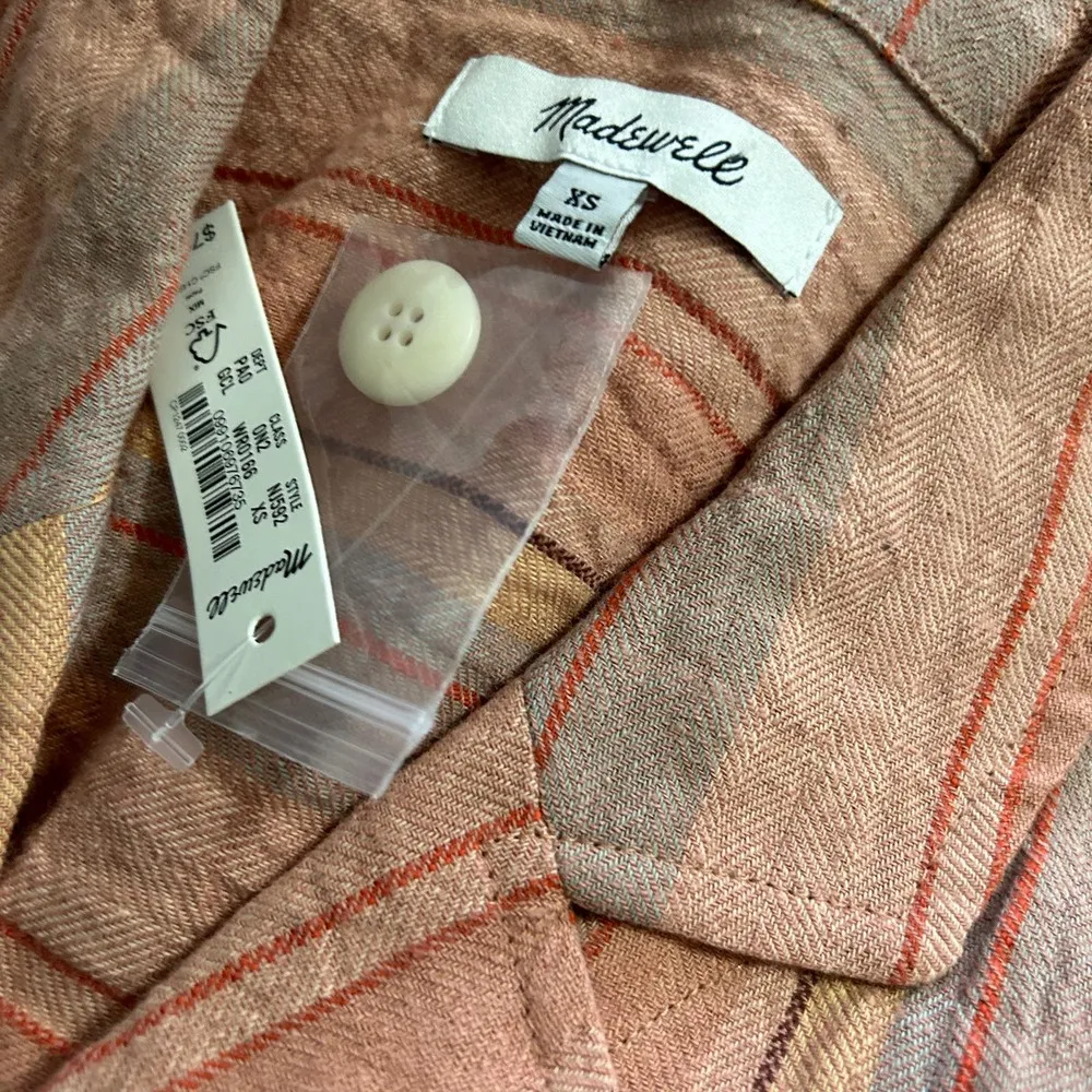 Madewell Linen Blend Stripe Camp Shirt Red Rust Havana Style NWT Size XS $79.50 - Image 5