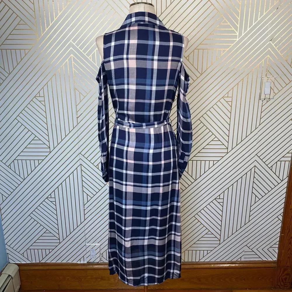 Maison Jules  Cold-Shoulder‎ Plaid Midi Shirt Dress - Image 11