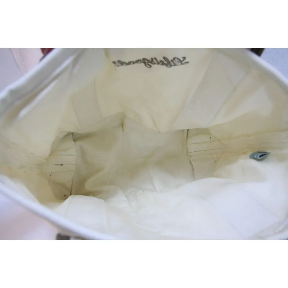 Cream Tan Brown Embroidered Canvas Sm/Med Tote Bag Purse Straps - Image 4