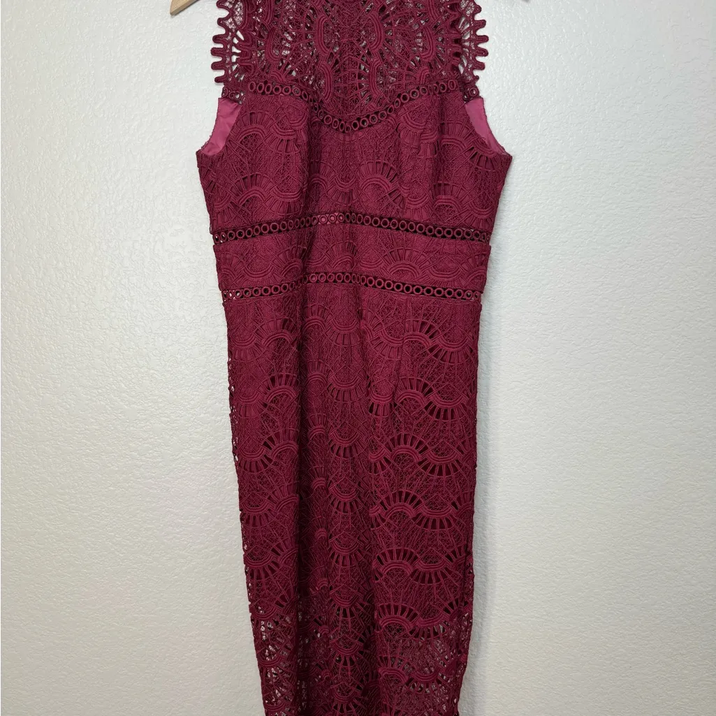 Bardot Mariano Lace Sheath Dress in Burgundy Wine Mulberry size US 10 Large - Image 16