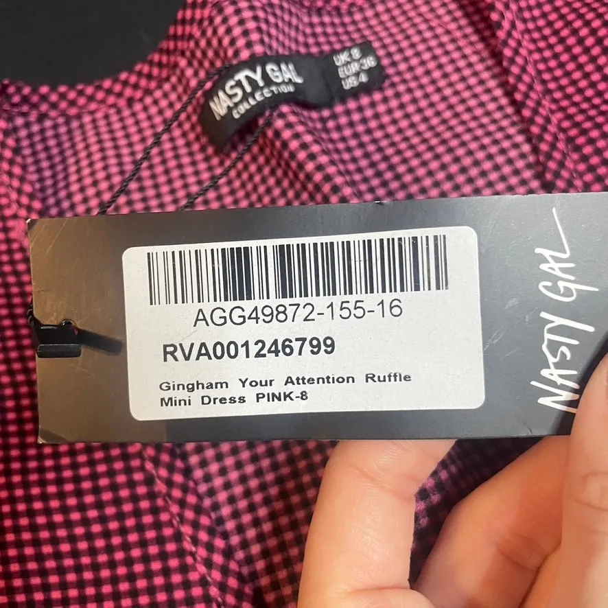 Nasty Gal Gingham Your Attention Ruffle Mini Dress Pink Black Size US 8 NWT - Image 3