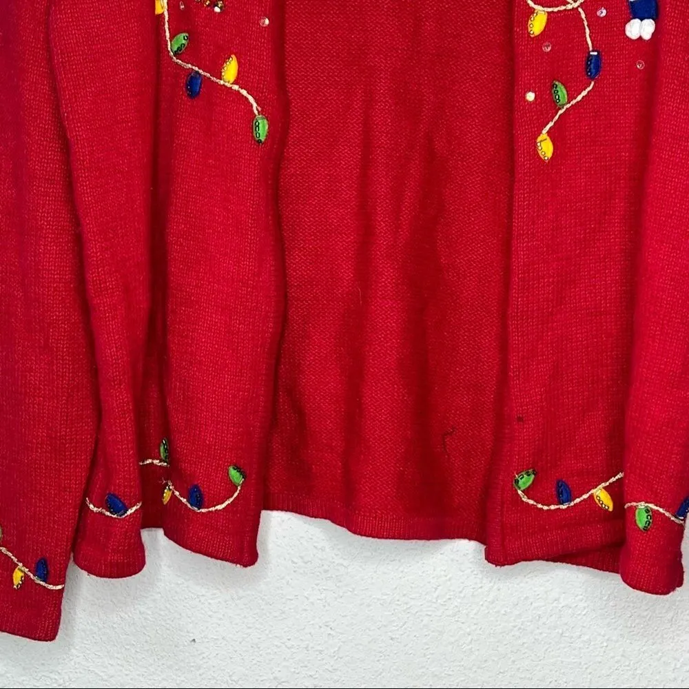Vintage Tiara‎ International Christmas Cardigan Sweater as is Red Size M - Image 3